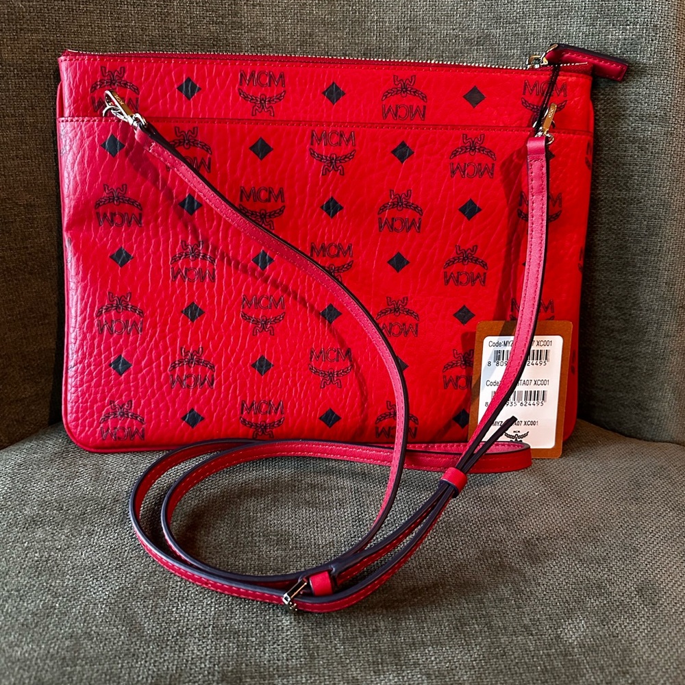 NEW Authentic MCM Crossbody Pouch in Visetos CANDY RED - Dustbag + Tags + COA - Picture 4 of 9